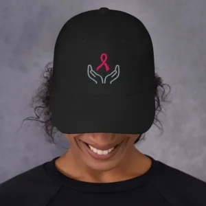 Embroidered Awareness Ribbon Denim Hat — Hands & Pink Ribbon Cap artistic unisex graphic T-shirt