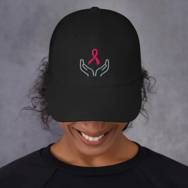 Embroidered Awareness Ribbon Denim Hat — Hands & Pink Ribbon Cap artistic unisex graphic T-shirt