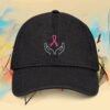 Embroidered Awareness Ribbon Denim Hat — Hands & Pink Ribbon Cap – product gallery – M · Art & Design