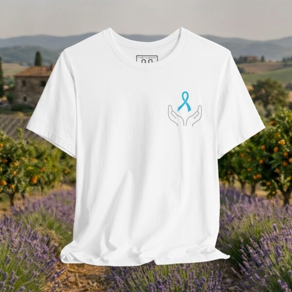 14106543078997247497_v2_2048_custom-2.jpeg Prostate Cancer Support T-Shirt - Blue Ribbon Hands Graphic Awareness Tee – product gallery – M · Art & Design