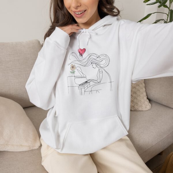 15362651469025380250_2048.jpeg Romantic Minimalist Hoodie — Line Art Piano Player with Heart & Flower