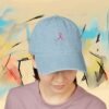 Embroidered Awareness Ribbon Denim Hat — Hands & Pink Ribbon Cap – product gallery – M · Art & Design