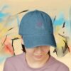 Embroidered Awareness Ribbon Denim Hat — Hands & Pink Ribbon Cap – product gallery – M · Art & Design
