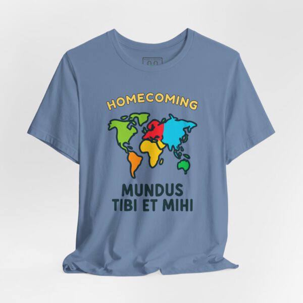 World Homecoming Map Unisex Tee, Mundus Tibi et Mihi Latin Quote T-Shirt, Global Connection Shirt, Unity Gift, Wanderlust Apparel, Colorful