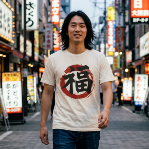 Good Fortune Fuku「福」 Sosho Brush T-Shirt — Minimal Japanese Calligraphy Streetwear artistic unisex graphic T-shirt