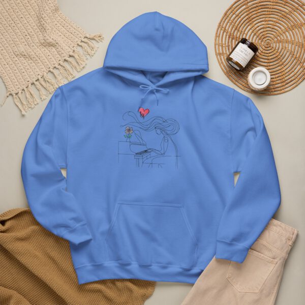 3849610502752923397_2048.jpeg Romantic Minimalist Hoodie — Line Art Piano Player with Heart & Flower