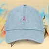 Embroidered Awareness Ribbon Denim Hat — Hands & Pink Ribbon Cap – product gallery – M · Art & Design