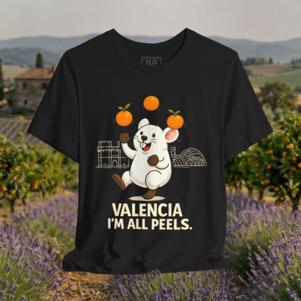 European Tourister - Valencia Travel T-Shirt — Spanish Citrus Humor “I’m All Peels”