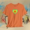Cheeky heart T-Shirt "Wen juckts." - green orange – product gallery – M · Art & Design