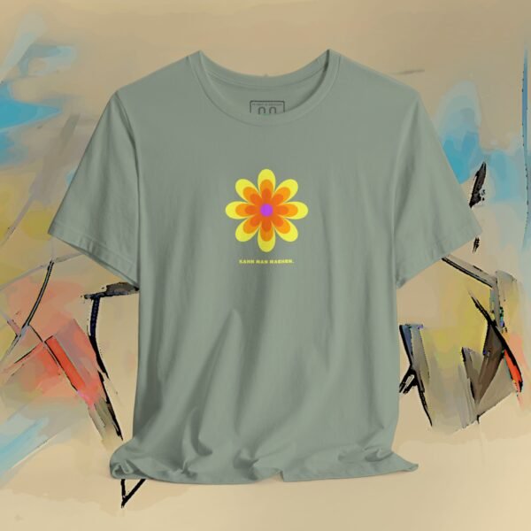 Laid-back flower T-Shirt "Kann man machen." - yellow orange – product gallery – M · Art & Design