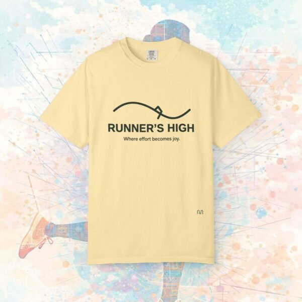 Runner's High Light Colors – Ultimate Comfort Colors Premium Running Philosophy Tee (Joy in Motion Edition) – Running Bella+Canvas T-shirt by Martume (Detail view)