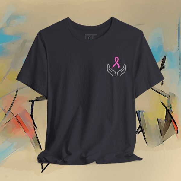 16977088303045670134_v2_2048_custom.jpeg Breast Cancer Awareness Tee — Pink Ribbon Supporting Hands Short Sleeve Shirt – product gallery – M · Art & Design