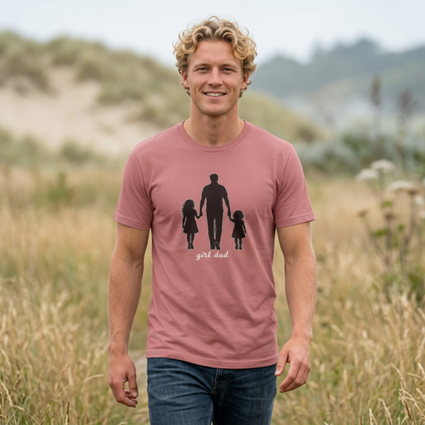 Girl Dad T-Shirt — Father Silhouette with Two Daughters Tee artistic unisex graphic T-shirt