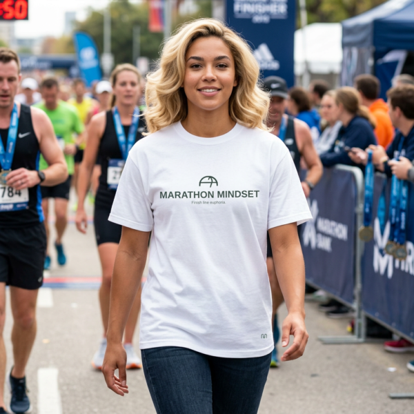 MARATHON MINDSET – Premium Running Tee (Euphoria Edition) (Light Colors) – Running Bella+Canvas T-shirt by Martume (Front view)
