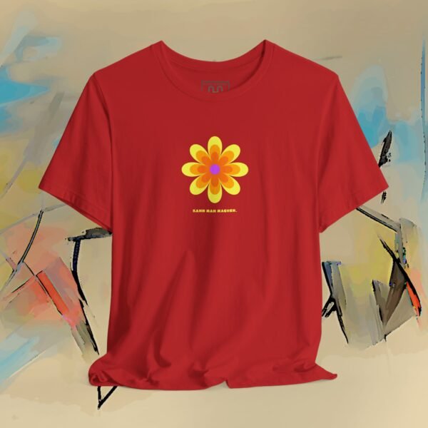 Laid-back flower T-Shirt "Kann man machen." - yellow orange – product gallery – M · Art & Design