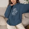 Horse Line Art Hoodie — Minimalist Rearing Stallion Graphic Sweatshirt – product gallery – M · Art & Design