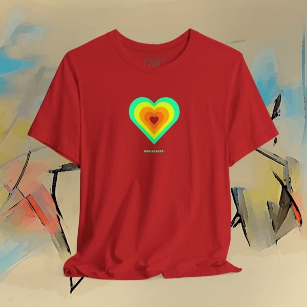 Cheeky heart T-Shirt "Wen juckts." - green orange – product gallery – M · Art & Design