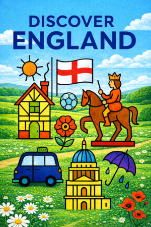 “Discover England” Poster – European Wall Art Printable (A4 PDF) artistic unisex graphic T-shirt