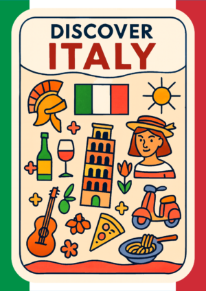 “Discover Italy” Poster – European Wall Art Printable (A4 PDF) artistic unisex graphic T-shirt