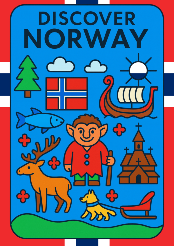 Norway-2acol “Discover Norway” Poster 2 – European Wall Art Printable (A4 PDF) artistic unisex graphic T-shirt