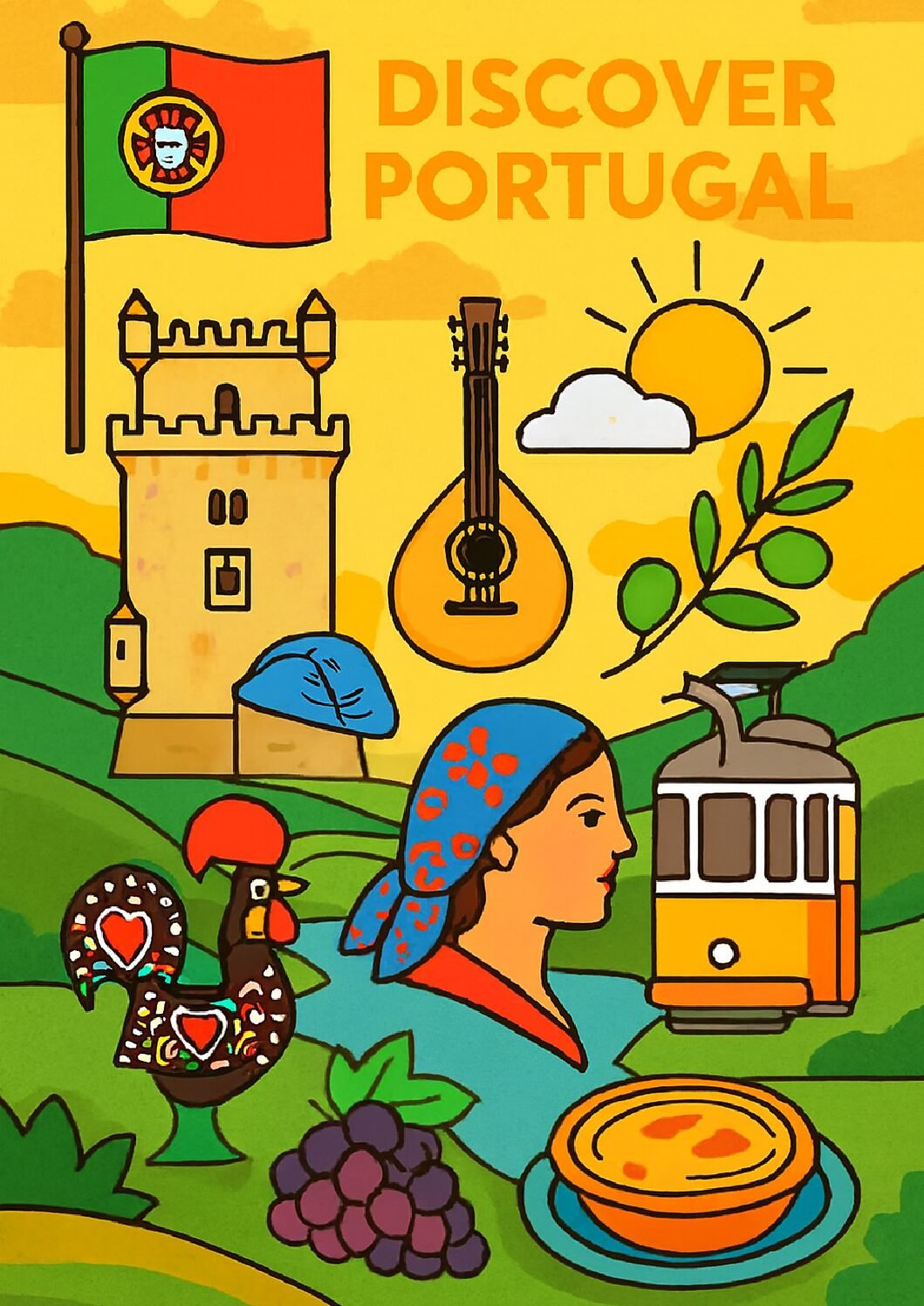 Port-1 “Discover Portugal” Poster – European Wall Art Printable (A4 PDF) artistic unisex graphic T-shirt