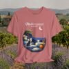 Mediterranean Night T‑Shirt — Scenic Coastal Cat Tee — Apparel by M · Art & Design