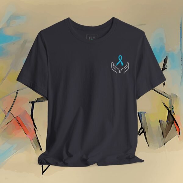 Seasonal Promotion - Prostate Cancer Awareness T-Shirt — Hands Holding Blue Ribbon Tee — Apparel by M · Art & Design