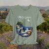 Mediterranean Night T‑Shirt — Scenic Coastal Cat Tee — Apparel by M · Art & Design