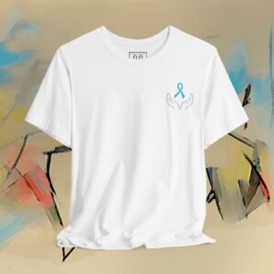 Seasonal Promotion - Prostate Cancer Awareness T-Shirt — Hands Holding Blue Ribbon Tee — Apparel by M · Art & Design