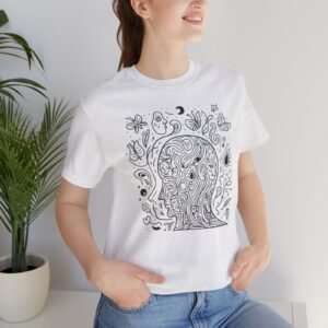 Psychedelic Line Art Tee — Cosmic Mind Floral Doodle T-Shirt