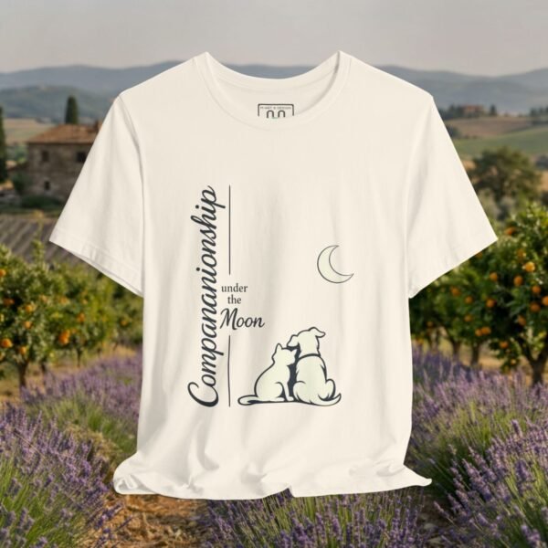 Companionship Under the Moon Tee (Dog/Cat Sitting, Moon Graphic) — Humor by M · Art & Design
