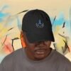Embroidered Support Ribbon Denim Hat — Blue Ribbon Awareness Hands Cap
