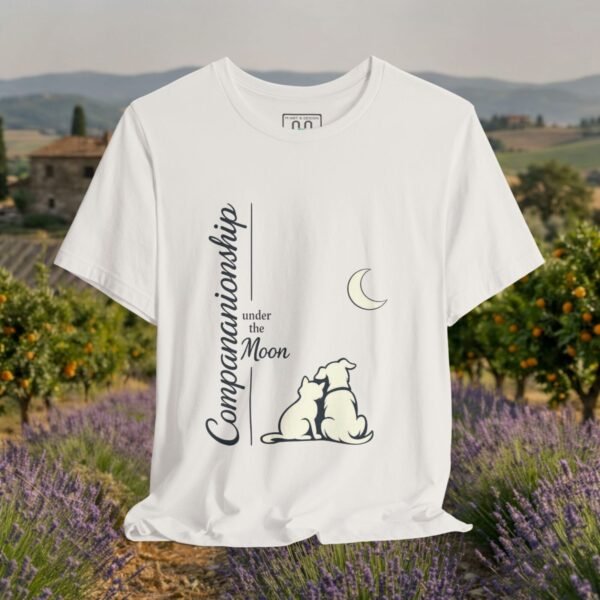 Companionship Under the Moon Tee (Dog/Cat Sitting, Moon Graphic) — Humor by M · Art & Design