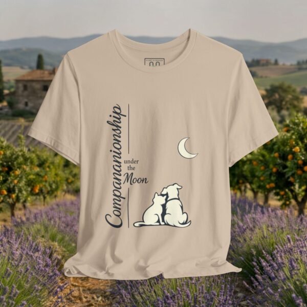Companionship Under the Moon Tee (Dog/Cat Sitting, Moon Graphic) — Humor by M · Art & Design