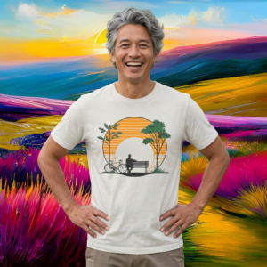 Sunset Bench Tee — Bicycle Park Silhouette T-Shirt artistic unisex graphic T-shirt