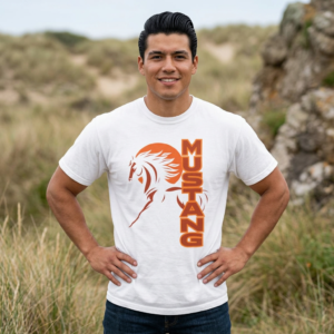 Mustang Graphic T-Shirt — Horse Head Vertical 'MUSTANG' Design