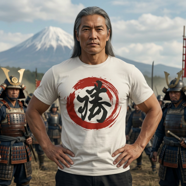Japanese Calligraphy T‑Shirt - Katsu Victory Sosho Ink Brush Design