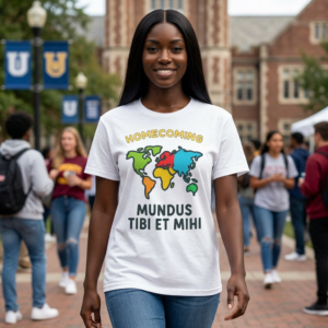 World Homecoming Map Unisex Tee, Mundus Tibi et Mihi Latin Quote T-Shirt, Global Connection Shirt, Unity Gift, Wanderlust Apparel, Colorful