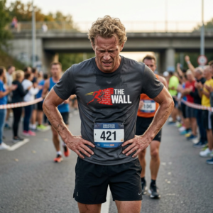 The Wall Runner T‑Shirt — Retro Brick Breaker Graphic Tee – Running Bella+Canvas T-shirt by Martume (Front view)