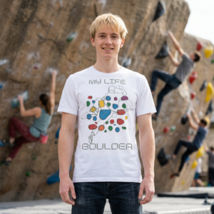 Bouldering Climber Tee – “My Life - Boulder” Rock Climbing T-Shirt
