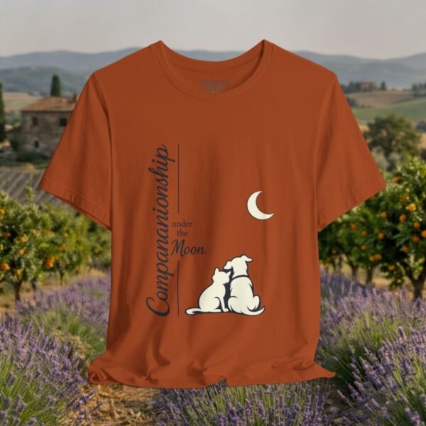 Companionship Under the Moon Tee (Dog/Cat Sitting, Moon Graphic) — Humor by M · Art & Design