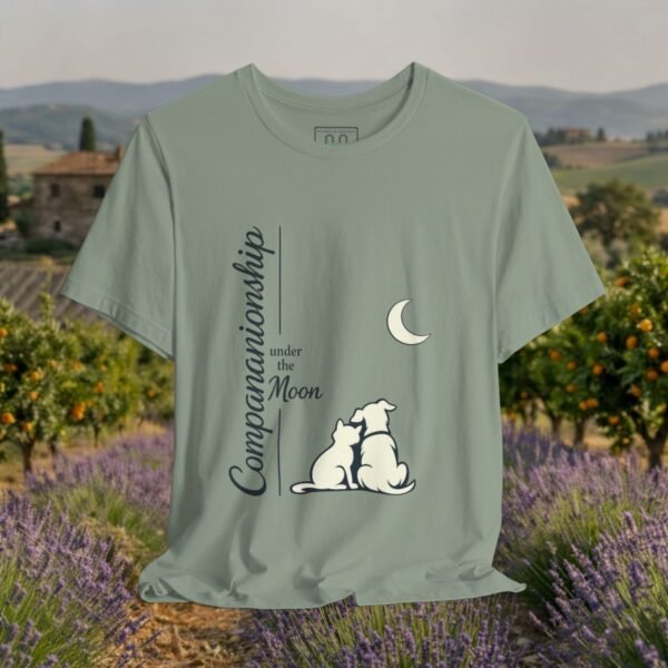 Companionship Under the Moon Tee (Dog/Cat Sitting, Moon Graphic) — Humor by M · Art & Design