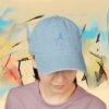 Embroidered Support Ribbon Denim Hat — Blue Ribbon Awareness Hands Cap