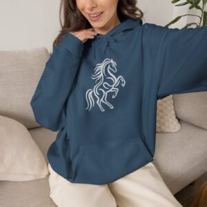 Horse Line Art Hoodie — Minimalist Rearing Stallion Graphic Sweatshirt — Apparel by M · Art & Design