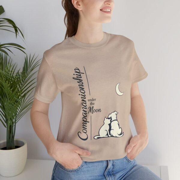 Companionship Under the Moon Tee (Dog/Cat Sitting, Moon Graphic) — Humor by M · Art & Design