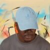 Embroidered Support Ribbon Denim Hat — Blue Ribbon Awareness Hands Cap