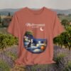 Mediterranean Night T‑Shirt — Scenic Coastal Cat Tee — Apparel by M · Art & Design