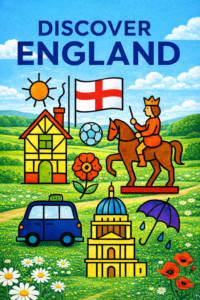 Discover England Poster – Minimalist British Travel Art (A4 Printable PDF)