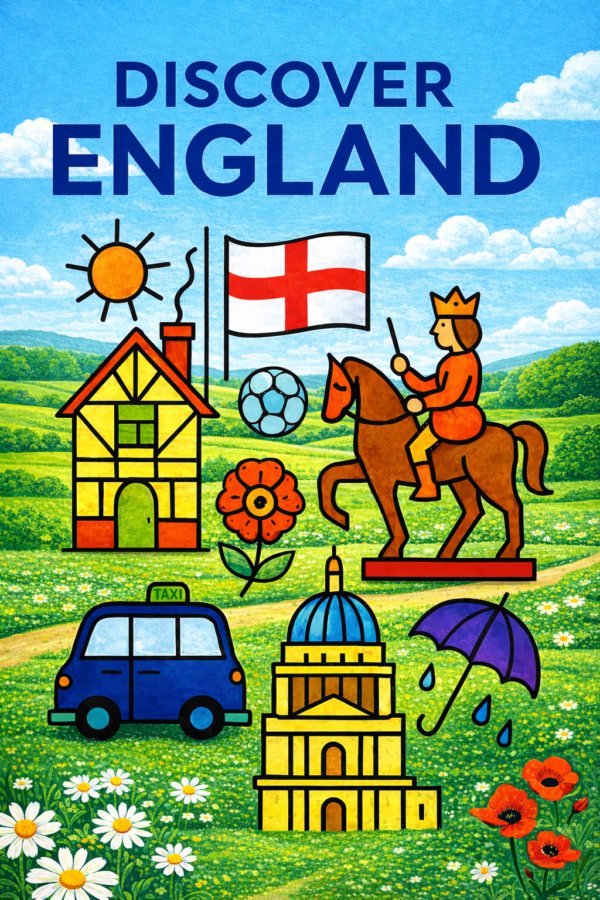 Discover England Poster – Minimalist British Travel Art (A4 Printable PDF)