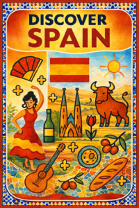 “Discover Spain” Poster – European Wall Art Printable (A4 PDF)
